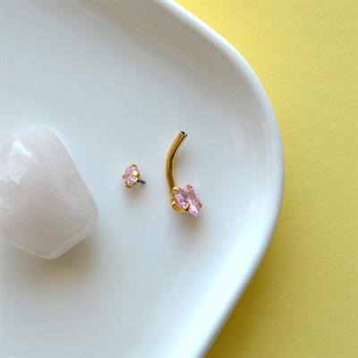 316 L Çelik Zirkon Pembe Taşlı Kalp Göbek Piercingi Taşlı Kalpli Minimal Göbek Piercingi Gold