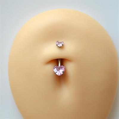 316 L Çelik Zirkon Pembe Taşlı Kalp Göbek Piercingi Taşlı Kalpli Minimal Göbek Piercingi Silver Renk