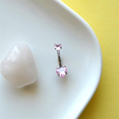 316 L Çelik Zirkon Pembe Taşlı Kalp Göbek Piercingi Taşlı Kalpli Minimal Göbek Piercingi Silver Renk