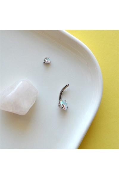 316 L Çelik Zirkon Taşlı Kalp Göbek Piercingi Hologram Taşlı Kalpli Minimal Göbek Piercingi