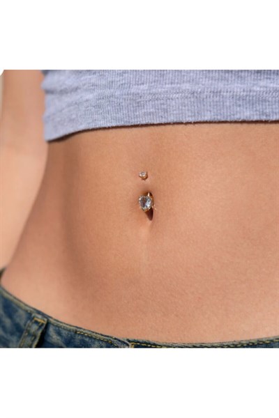 316 L Çelik Zirkon Taşlı Kalp Göbek Piercingi Taşlı Kalpli Minimal Göbek Piercingi Gold