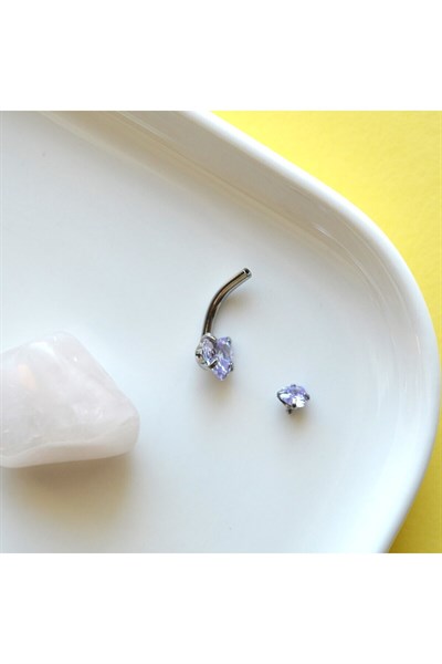 316 L Çelik Zirkon Taşlı Kalp Göbek Piercingi Taşlı Kalpli Göbek Piercingi Silver Renk