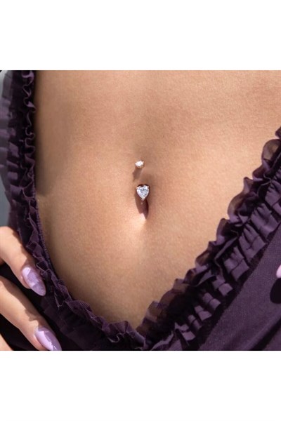 316 L Çelik Zirkon Taşlı Kalp Göbek Piercingi Taşlı Kalpli Göbek Piercingi Silver Renk