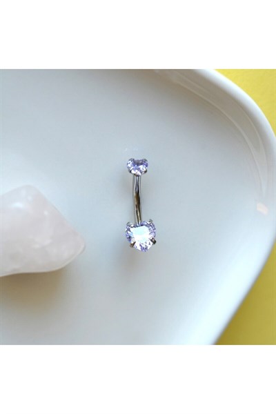 316 L Çelik Zirkon Taşlı Kalp Göbek Piercingi Taşlı Kalpli Göbek Piercingi Silver Renk