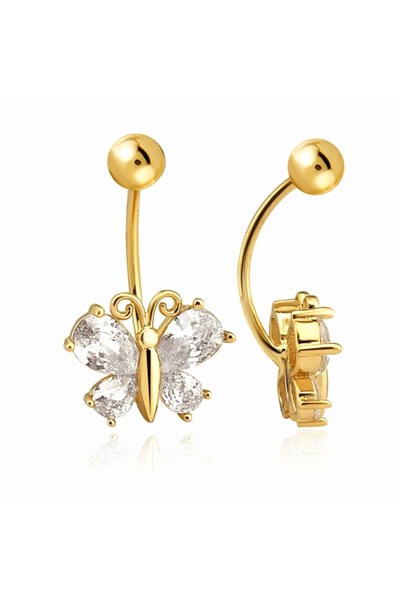 316 L Cerrahi Çelik Kelebekli Göbek Piercingi Gold Renk
