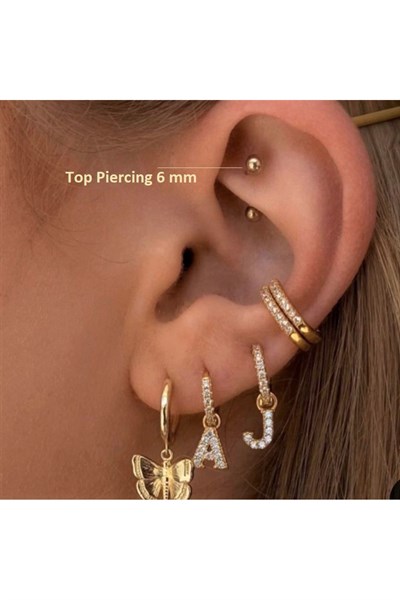 6 mm Cerrahi Çelik Gold Renkli İki Ucu Top Piercing Tragus Helix Conch Lob Daith