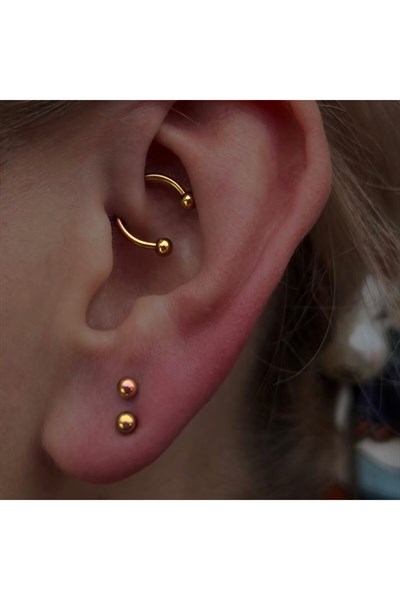 6 mm Düz Çelik Tragus Helix Piercing Gold Renk Ucu Toplu