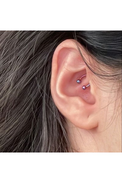 6 mm Düz Çelik Tragus Helix Piercing Hologram Renk Ucu Toplu