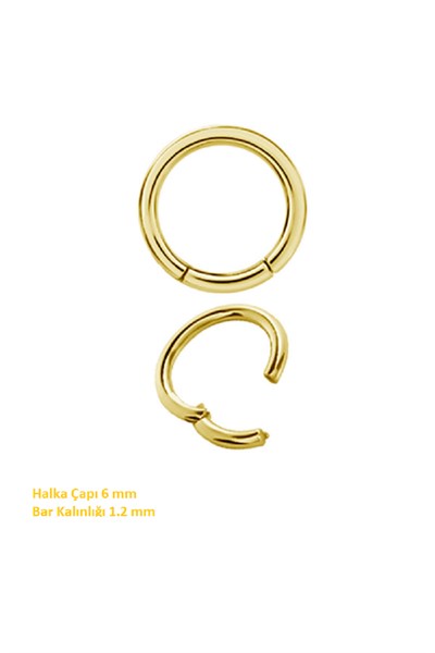 6 mm Gold Cerrahi Çelik Düz Halka Tragus Piercing Helix Kıkırdak Rook Daith