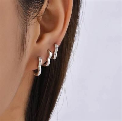 6 Parça Kalp Model Küpe Seti Halka Sade Kullanımlı Silver Renk