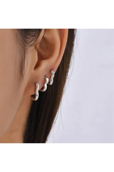 6 Parça Kalp Model Küpe Seti Halka Sade Kullanımlı Silver Renk