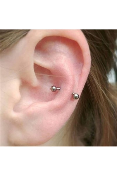 8 mm Cerrahi Çelik Gümüş Renkli İki Ucu Top Piercing Tragus Helix Conch Lob Daith