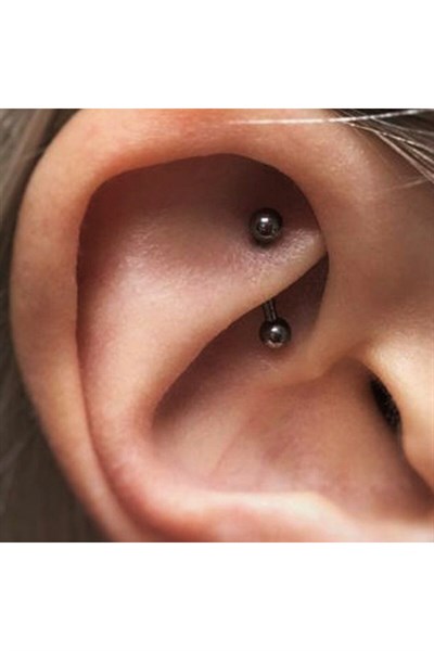 8 mm Cerrahi Çelik Siyah Renkli İki Ucu Top Piercing Tragus Helix Conch Lob Daith