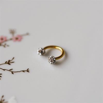 8 mm Gold İki Ucu Taşlı Cerrahi Çelik Tragus Helix Piercing Kıkırdak Septum
