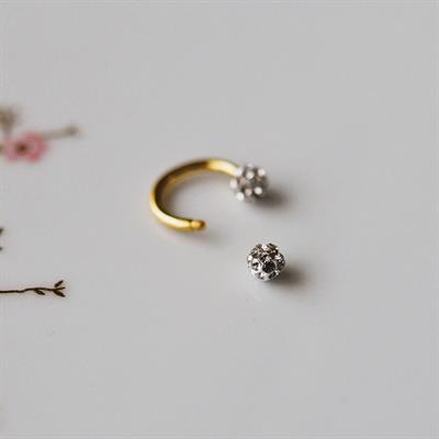 8 mm Gold İki Ucu Taşlı Cerrahi Çelik Tragus Helix Piercing Kıkırdak Septum