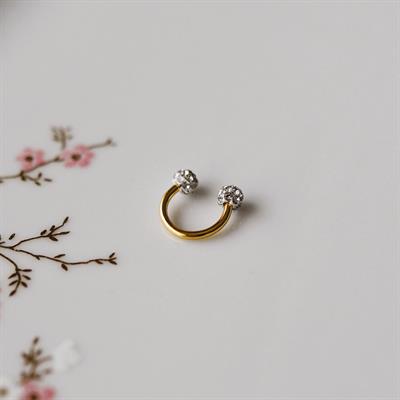 8 mm Gold İki Ucu Taşlı Cerrahi Çelik Tragus Helix Piercing Kıkırdak Septum