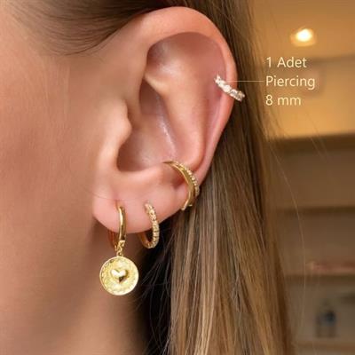 8 mm Gold Taşlı Halka Piercing Tragus Helix Forward Helix Kıkırdak