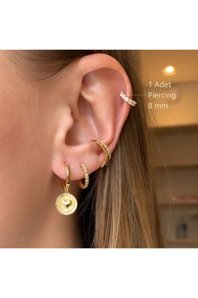 8 mm Gold Taşlı Halka Piercing Tragus Helix Forward Helix Kıkırdak