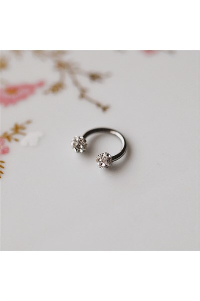 8 mm Gümüş Renk İki Ucu Taşlı Cerrahi Çelik Tragus Helix Piercing Kıkırdak Septum