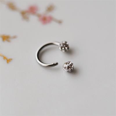8 mm Gümüş Renk İki Ucu Taşlı Cerrahi Çelik Tragus Helix Piercing Kıkırdak Septum