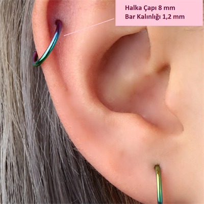 8 mm Hologram Cerrahi Çelik Düz Halka Tragus Piercing Helix Kıkırdak Rook Daith