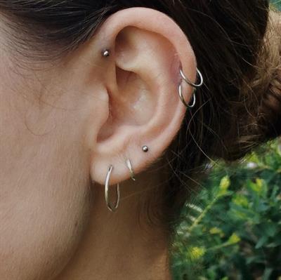 8 mm Silver Cerrahi Çelik Düz Halka Tragus Piercing Helix Kıkırdak Rook Daith