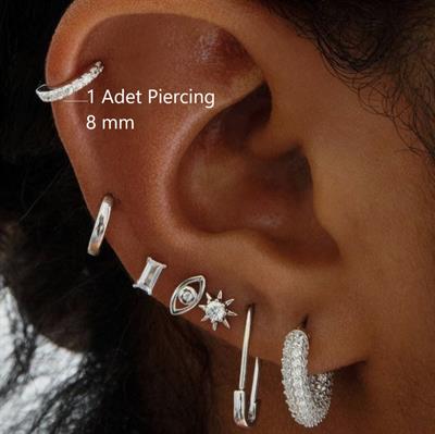 8 mm Silver Renk Taşlı Halka Piercing Tragus Helix Forward Helix Kıkırdak