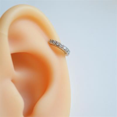 8 mm Silver Renk Taşlı Halka Piercing Tragus Helix Forward Helix Kıkırdak