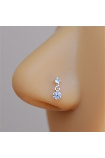 925 Ayar Gümüş Çiçek Sallantılı Burun Hızma Piercing