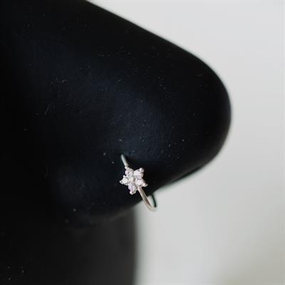 925 Ayar Gümüş Halka Taşlı Çiçek Hızma Burun Piercing 10 mm