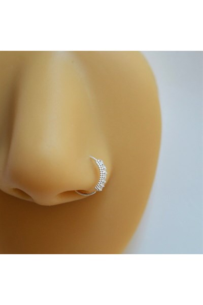 925 Ayar Gümüş Halka Taşlı Hızma Burun Piercing 9 mm Gümüş Renkli