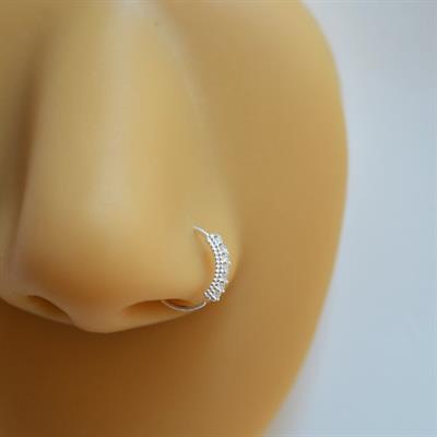 925 Ayar Gümüş Halka Taşlı Hızma Burun Piercing 9 mm Gümüş Renkli