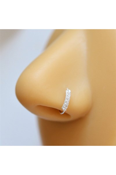 925 Ayar Gümüş Halka Taşlı Hızma Burun Piercing 9 mm Gümüş Renkli