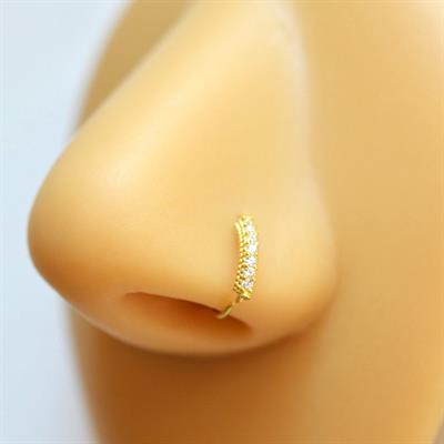 925 Ayar Gümüş Halka Taşlı Hızma Burun Piercing 9 mm Gold Renkli