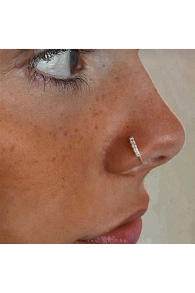 925 Ayar Gümüş Halka Taşlı Hızma Burun Piercing 9 mm Gümüş Renkli