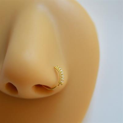 925 Ayar Gümüş Halka Taşlı Hızma Burun Piercing 9 mm Gold Renkli
