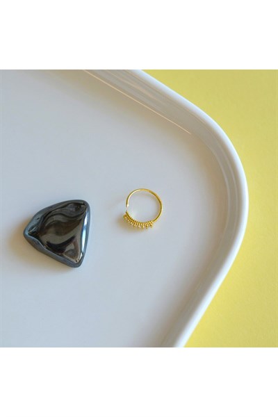 925 Ayar Gümüş Halka Taşlı Hızma Burun Piercing 9 mm Gold Renkli