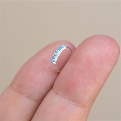 925 Ayar Gümüş Mavi Taşlı Firuze Halka Burun Piercing Turquaz Renkli