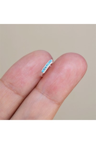 925 Ayar Gümüş Mavi Taşlı Firuze Halka Burun Piercing Turquaz Renkli