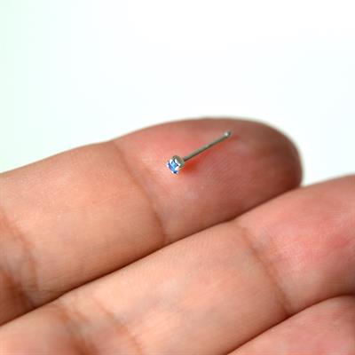 925 Ayar Gümüş Parlamet Mavi Taşlı Hızma Burun Piercing