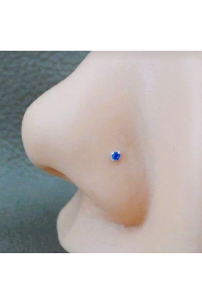925 Ayar Gümüş Parlamet Mavi Taşlı Hızma Burun Piercing