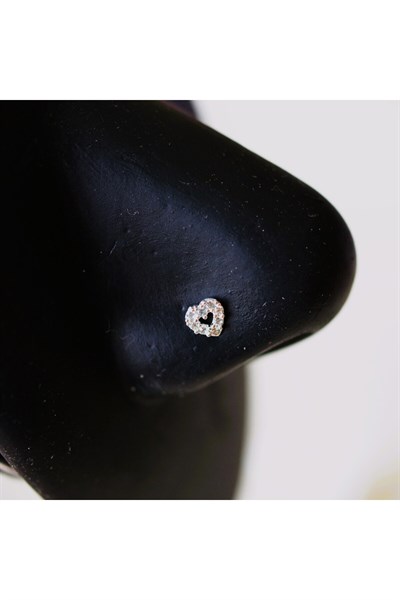 925 Ayar Gümüş Taşlı Kalp Model Hızma Burun Piercing