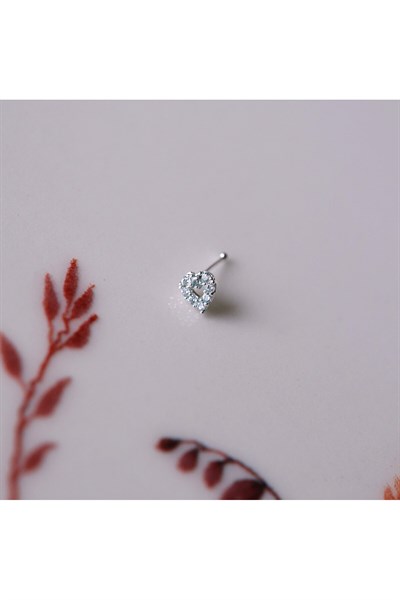 925 Ayar Gümüş Taşlı Kalp Model Hızma Burun Piercing