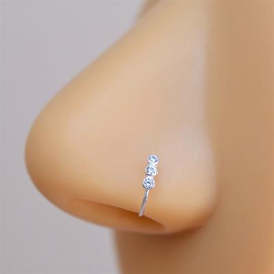 925 Ayar Gümüş Üçtaşlı Halka Hızma Burun Piercingi
