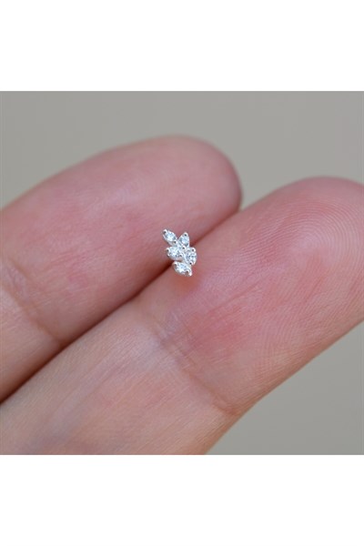 925 Ayar Mini Yaprak Model Hızma Çiçek Figürlü Burun Piercingi