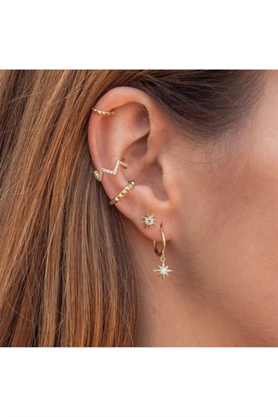 Altın Kaplama Gold İnce Earcuff Sıkıştırma Kıkırdak