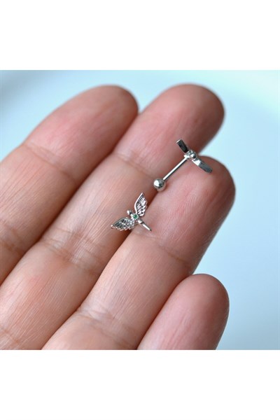 Anka Kuşu Helix Piercing Kıkırdak Cerrahi Çelik Gümüş Renk
