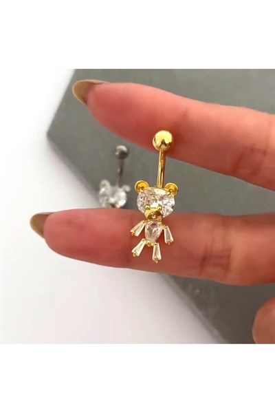 Ayıcıklı Göbek Piercingi Ayıcık Figürlü Göbek Piercing Gold