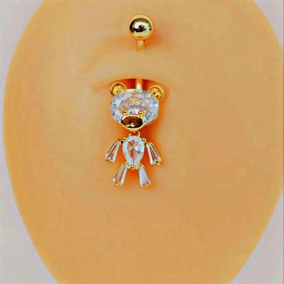 Ayıcıklı Göbek Piercingi Ayıcık Figürlü Göbek Piercing Gold