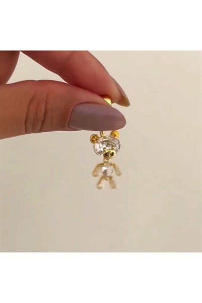 Ayıcıklı Göbek Piercingi Ayıcık Figürlü Göbek Piercing Gold